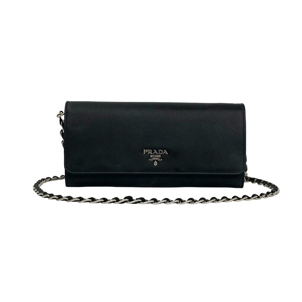 PRADA Prada Logo Hardware Saffiano Leather Genuine Chain Wallet Mini Shoulder...